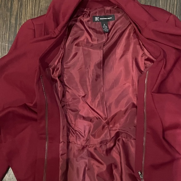 Vintage Y2K INC International Concepts Women’s Deep Red Ruffled Blazer burgundy - Picture 2 of 5